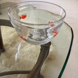 Vintage Murano Handbown Glass Serving Bowl With Goldfish